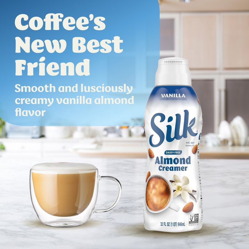 slide 4 of 12, Silk Vanilla Almond Creamer - 32 fl oz (1qt) Bottle, 32 fl oz, 1 qt
