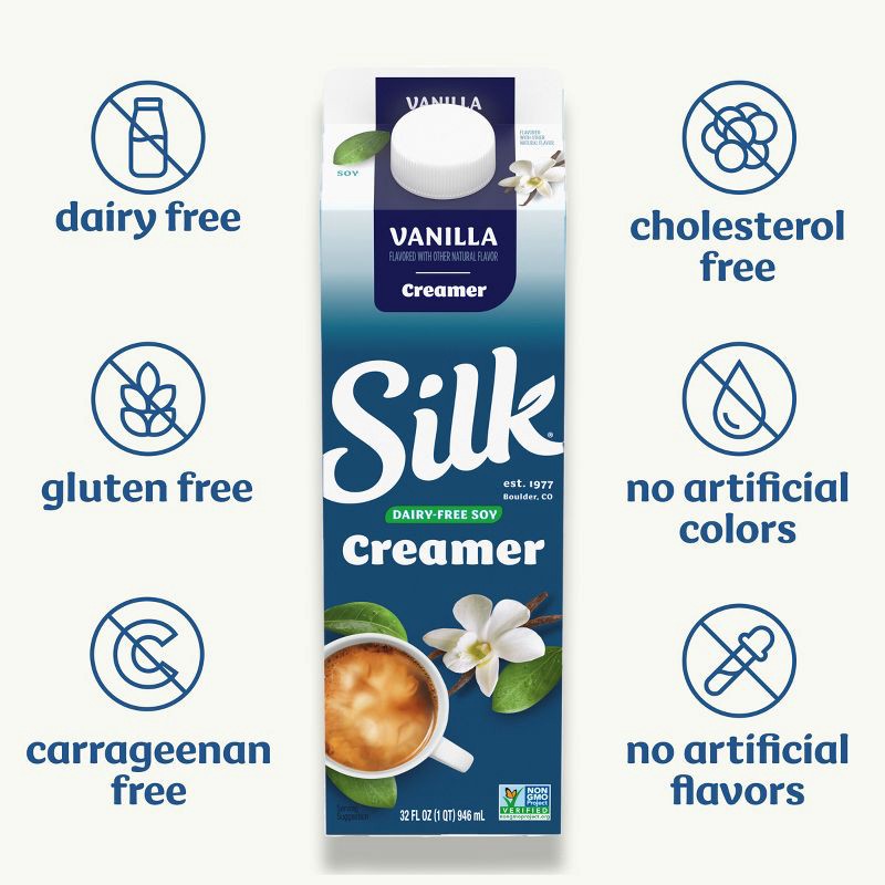 slide 4 of 10, Silk Vanilla Soy Creamer - 32 fl oz (1qt), 32 fl oz, 1 qt