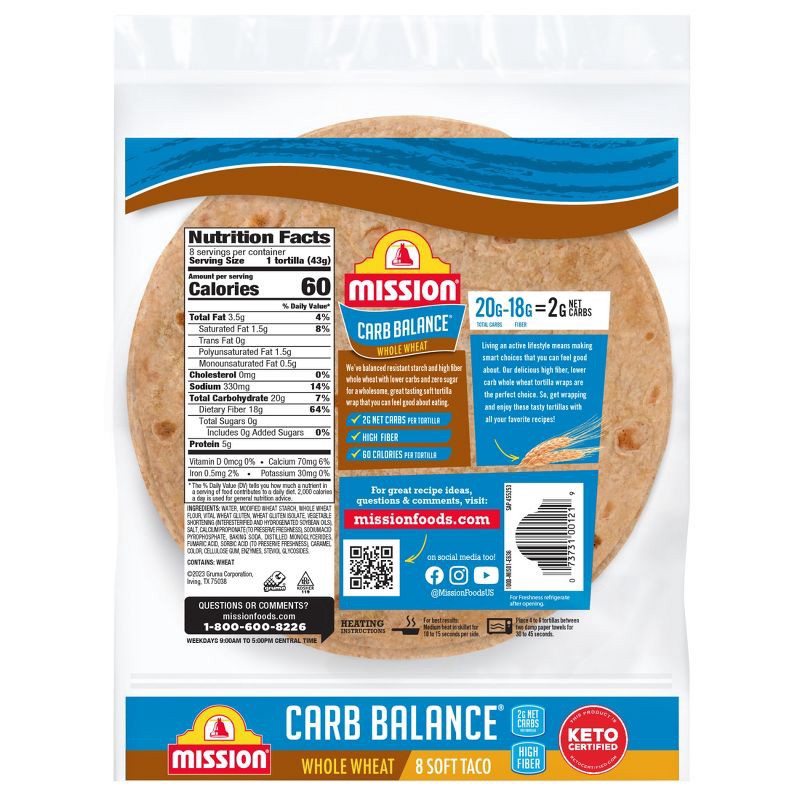 slide 2 of 8, Mission Taco Size Carb Balance Whole Wheat Tortillas - 12oz/8ct, 8 ct; 12 oz