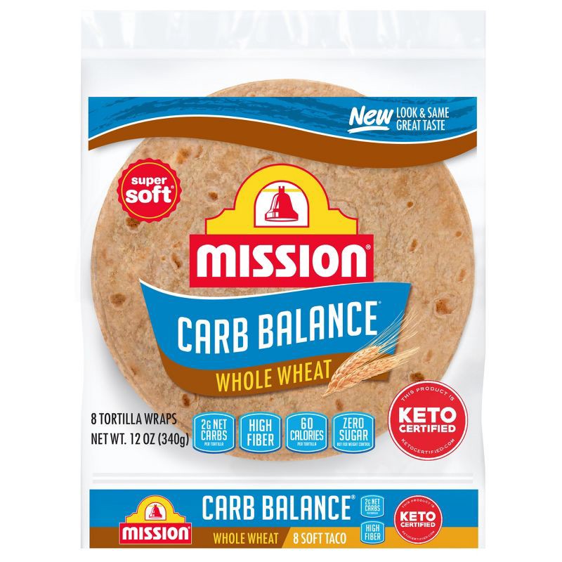 slide 1 of 8, Mission Taco Size Carb Balance Whole Wheat Tortillas - 12oz/8ct, 8 ct; 12 oz