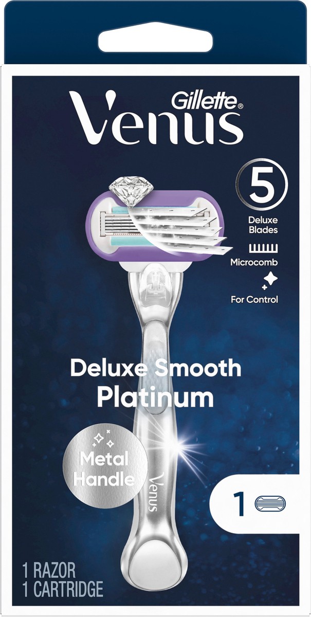 slide 2 of 2, Gillette Venus Deluxe Smooth Platinum Women's Razor Handle + 1 Blade Refill, 1 ct