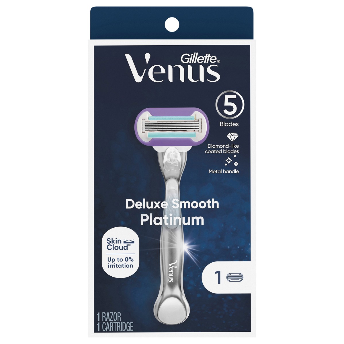 slide 1 of 2, Gillette Venus Deluxe Smooth Platinum Women's Razor Handle + 1 Blade Refill, 1 ct