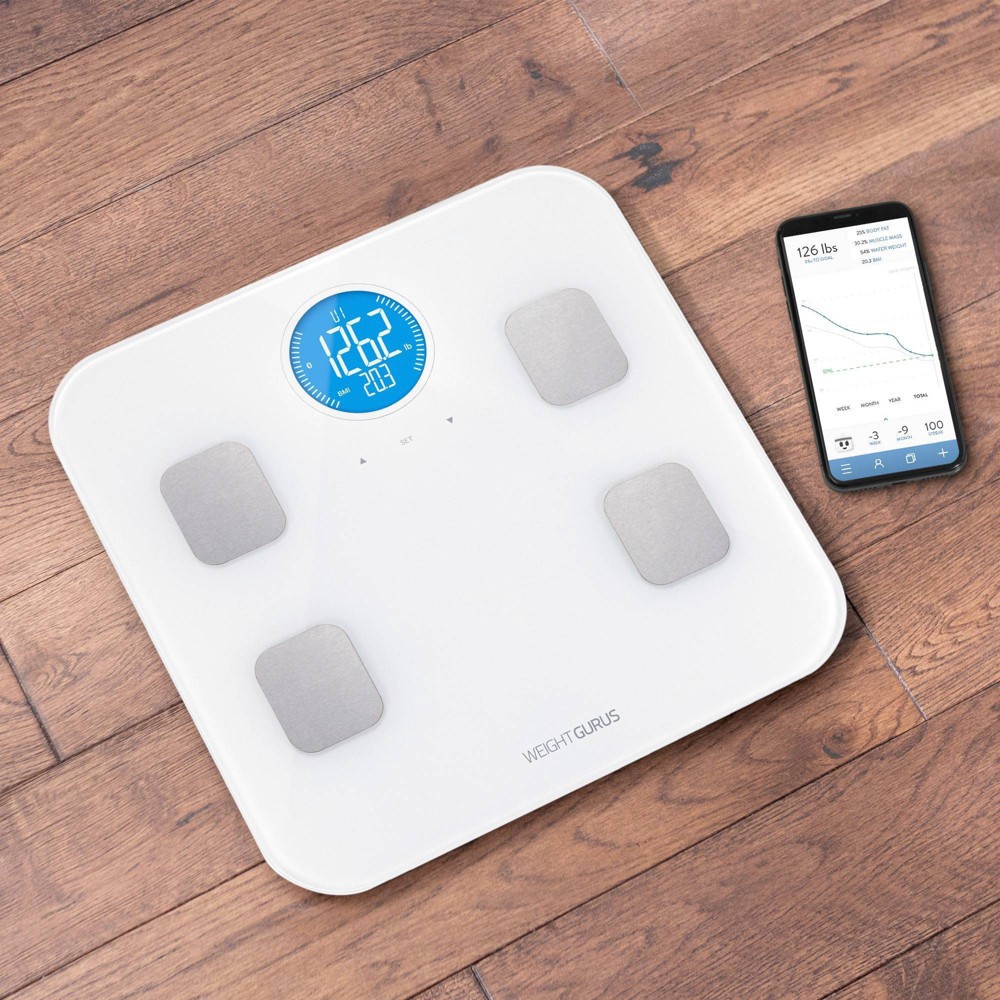 slide 4 of 5, Bluetooth Body Composition Scale White - Weight Gurus, 1 ct