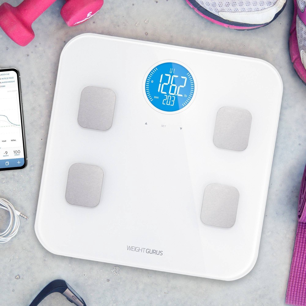 slide 2 of 5, Bluetooth Body Composition Scale White - Weight Gurus, 1 ct