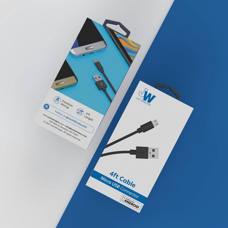 slide 7 of 7, Just Wireless 4' TPU Micro USB to USB-A Cable - Black, 1 ct