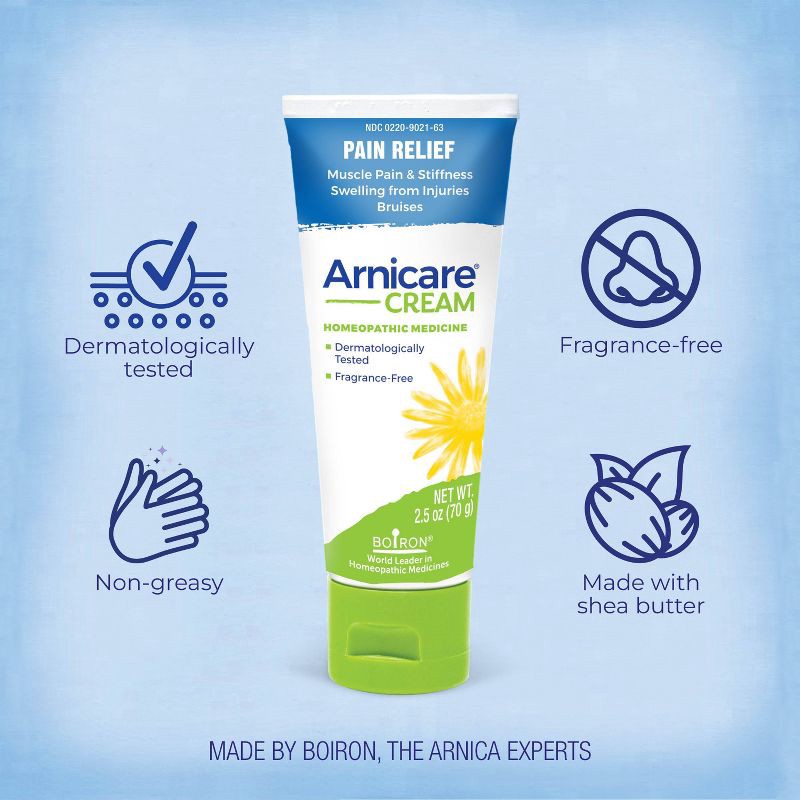slide 5 of 5, Boiron Arnicare Cream for Soothing Relief for Joint Pain, Muscle Pain, Muscle Soreness and Swelling from Bruises or Injury Fast Absorbing - 2.5oz, 2.5 oz