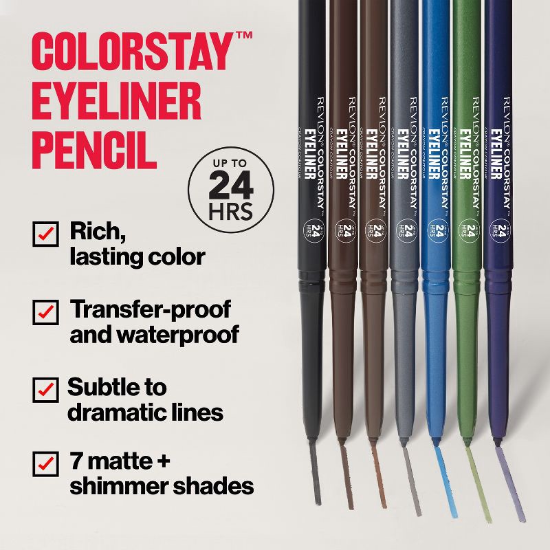 slide 5 of 9, Revlon Colorstay Waterproof Eyeliner with Built-in Smudger - Black - 0.02oz/2ct, 2 ct; 0.02 oz