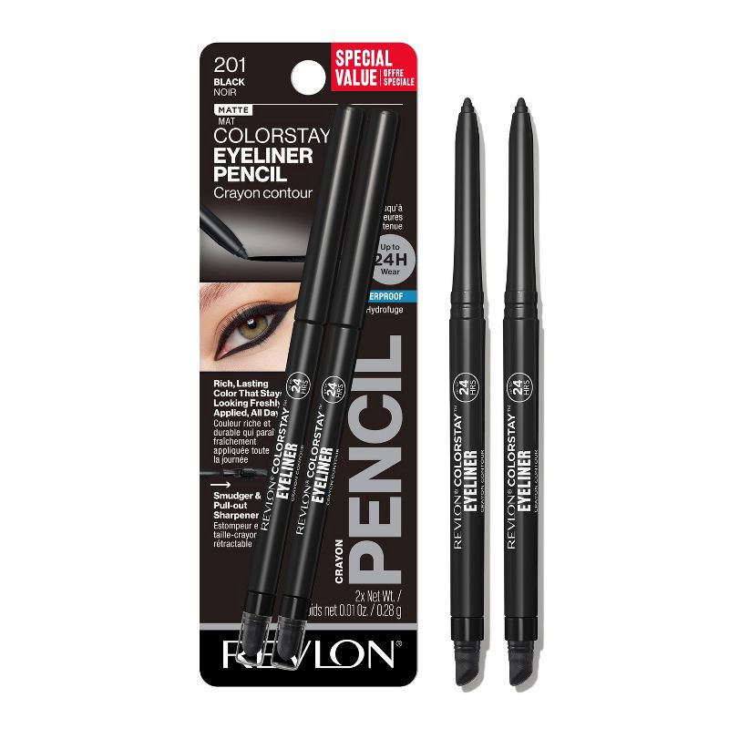 slide 1 of 9, Revlon Colorstay Waterproof Eyeliner with Built-in Smudger - Black - 0.02oz/2ct, 2 ct; 0.02 oz