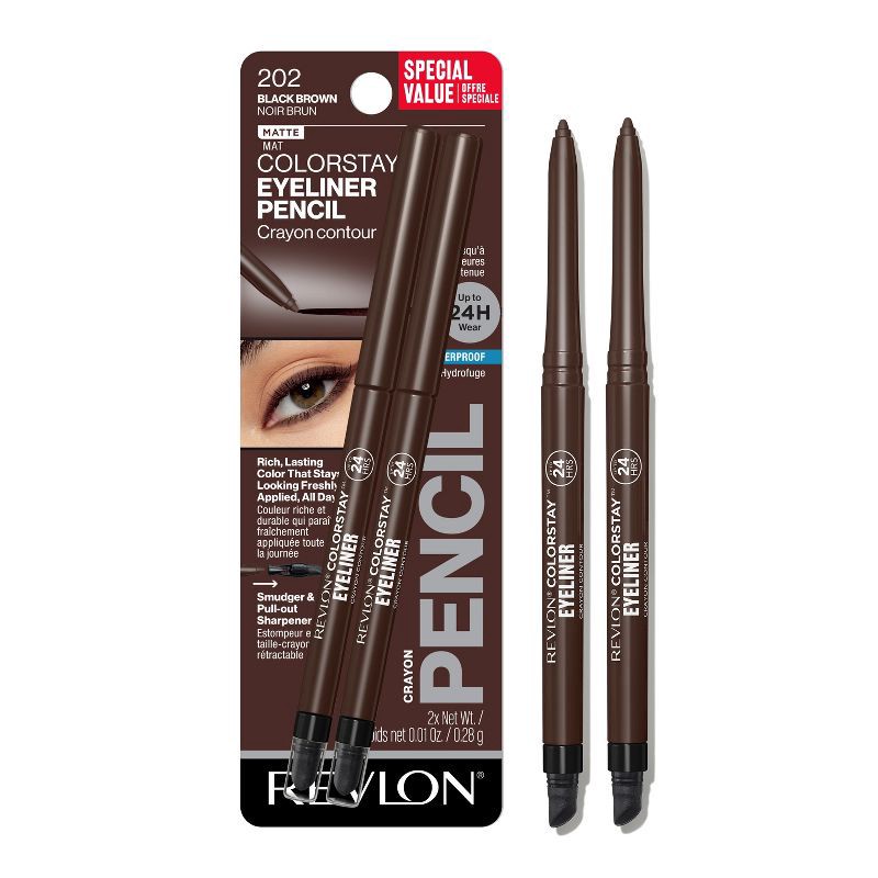 slide 1 of 9, Revlon ColorStay Waterproof Eyeliner with Built-in Smudger - Blackened Brown - 0.01oz/2ct, 0.01 oz, 2 ct