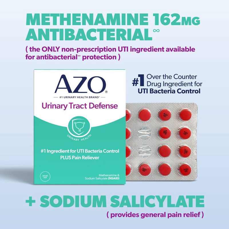 slide 7 of 9, AZO Urinary Tract Defense, Antibacterial Protection + UTI Pain Relief - 24ct, 24 ct