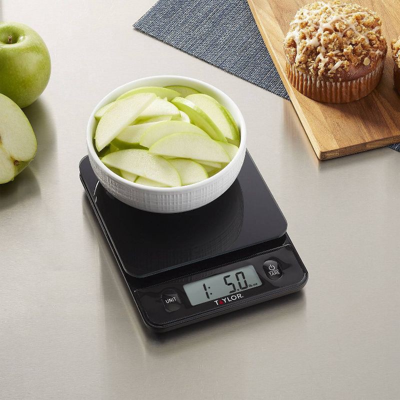 slide 5 of 9, Taylor Digital Kitchen Glass Top 11lb Food Scale Black, 11 lb