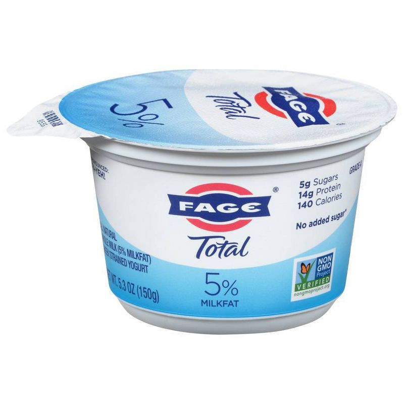 slide 2 of 3, FAGE Total 5% Milkfat Plain Greek Yogurt - 14g Protein 5.3oz, 14 gram, 5.3 oz