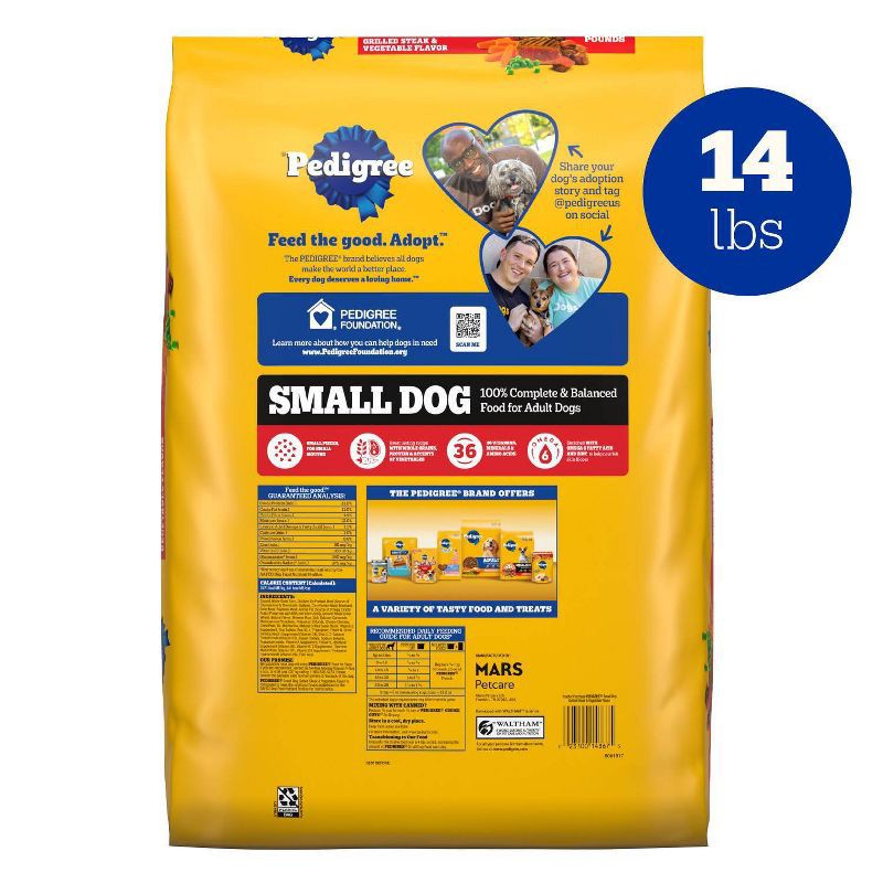slide 8 of 14, Pedigree Grilled Grain, Steak and Vegetable Flavor Small Dog Dry Dog Food - 14lbs, 14 lb
