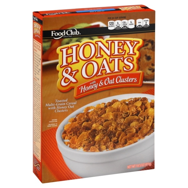 slide 1 of 1, Food Club Honey & Oats Toasted Multi-grain Cereal With Honey Oat Clusters, 14.5 oz