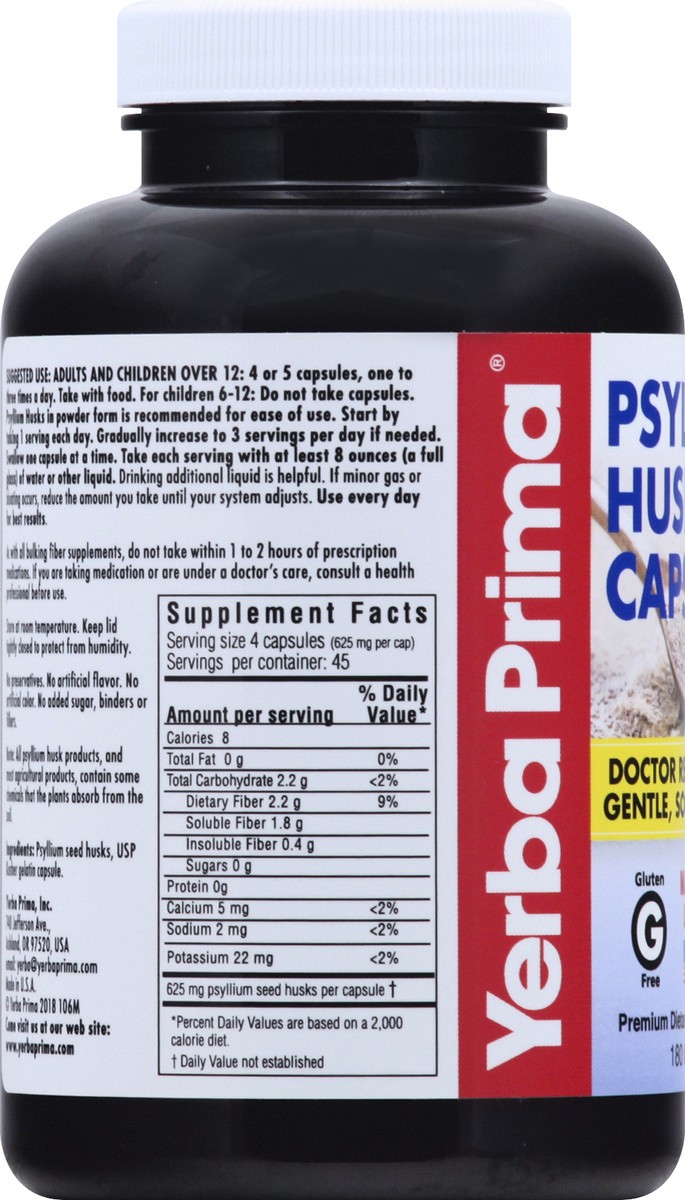 slide 9 of 10, Yerba Prima Psyllium Husks Caps 180 ea, 180 ct