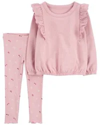 Carter's Baby 2-Piece Flutter Pullover Sweatshirt & Floral Legging Set Pink 12M