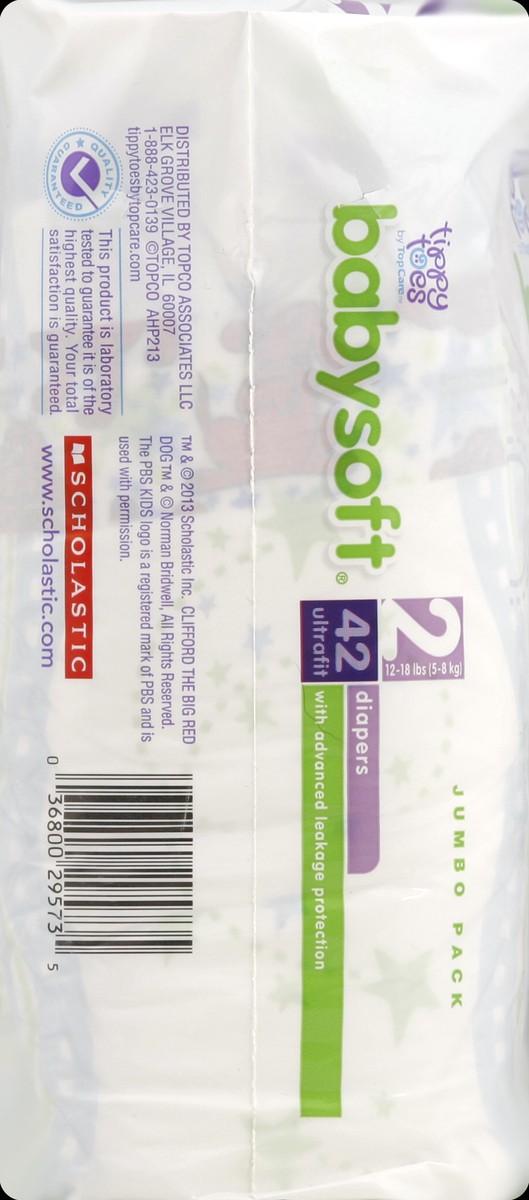 slide 3 of 6, Tippy Toes Baby Soft Jumbo Pack Diapers Size 2, 42 ct