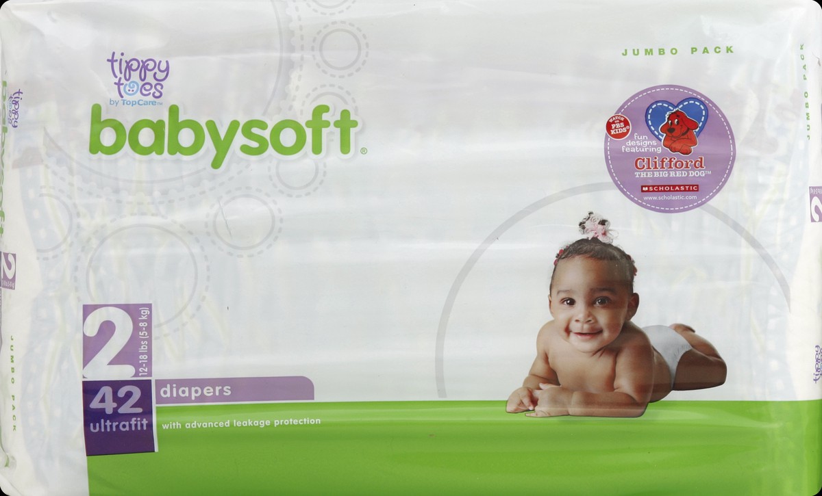 slide 5 of 6, Tippy Toes Baby Soft Jumbo Pack Diapers Size 2, 42 ct