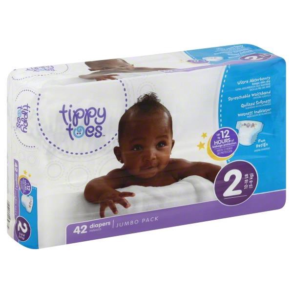 slide 1 of 6, Tippy Toes Baby Soft Jumbo Pack Diapers Size 2, 42 ct