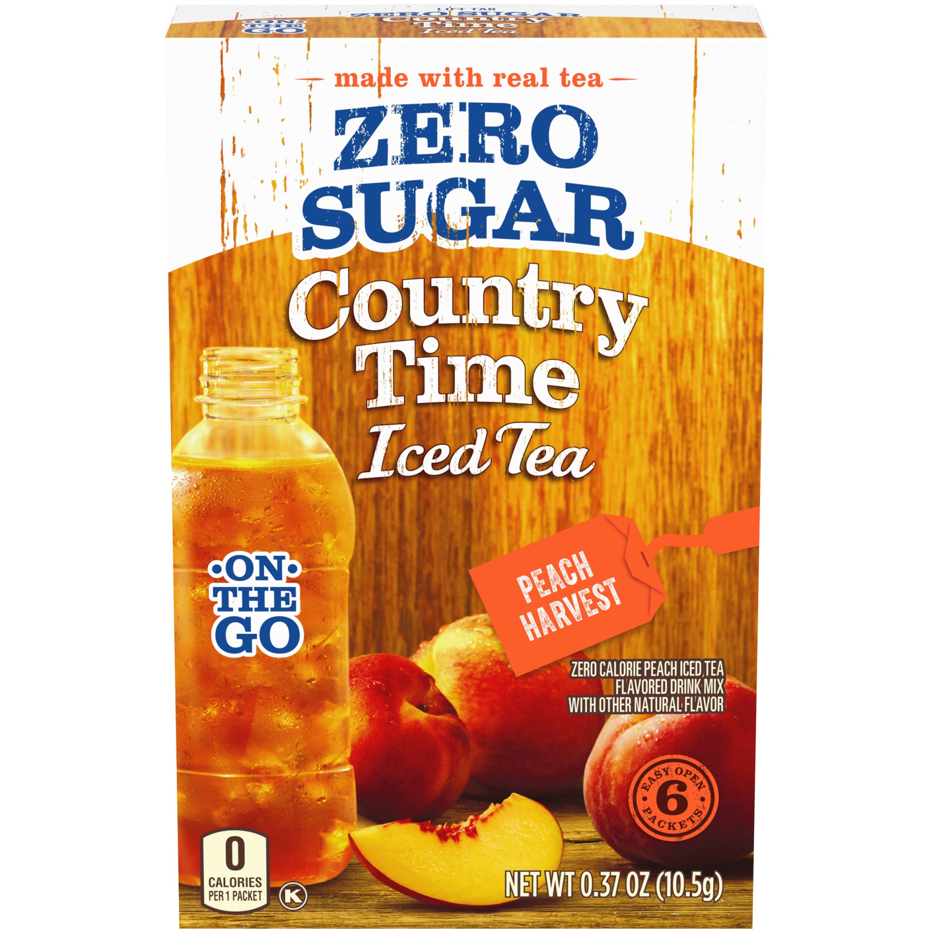 slide 1 of 1, Country Time Zero Sugar Peach Harvest Iced Tea Naturally Flavored Powdered Drink Mix On-the-Go Packets, 6 ct