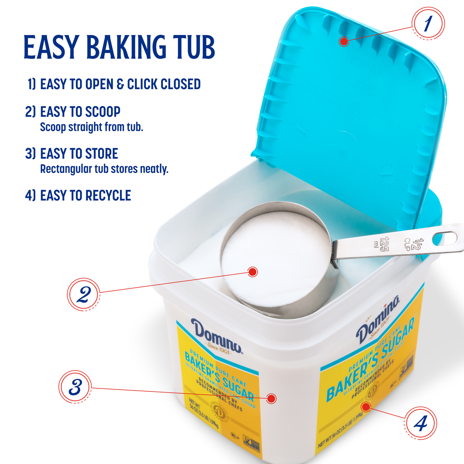 slide 5 of 7, Domino Pure Cane Ultrafine Granulated Baker's Sugar™, 3.5 lb Tub, 56 oz