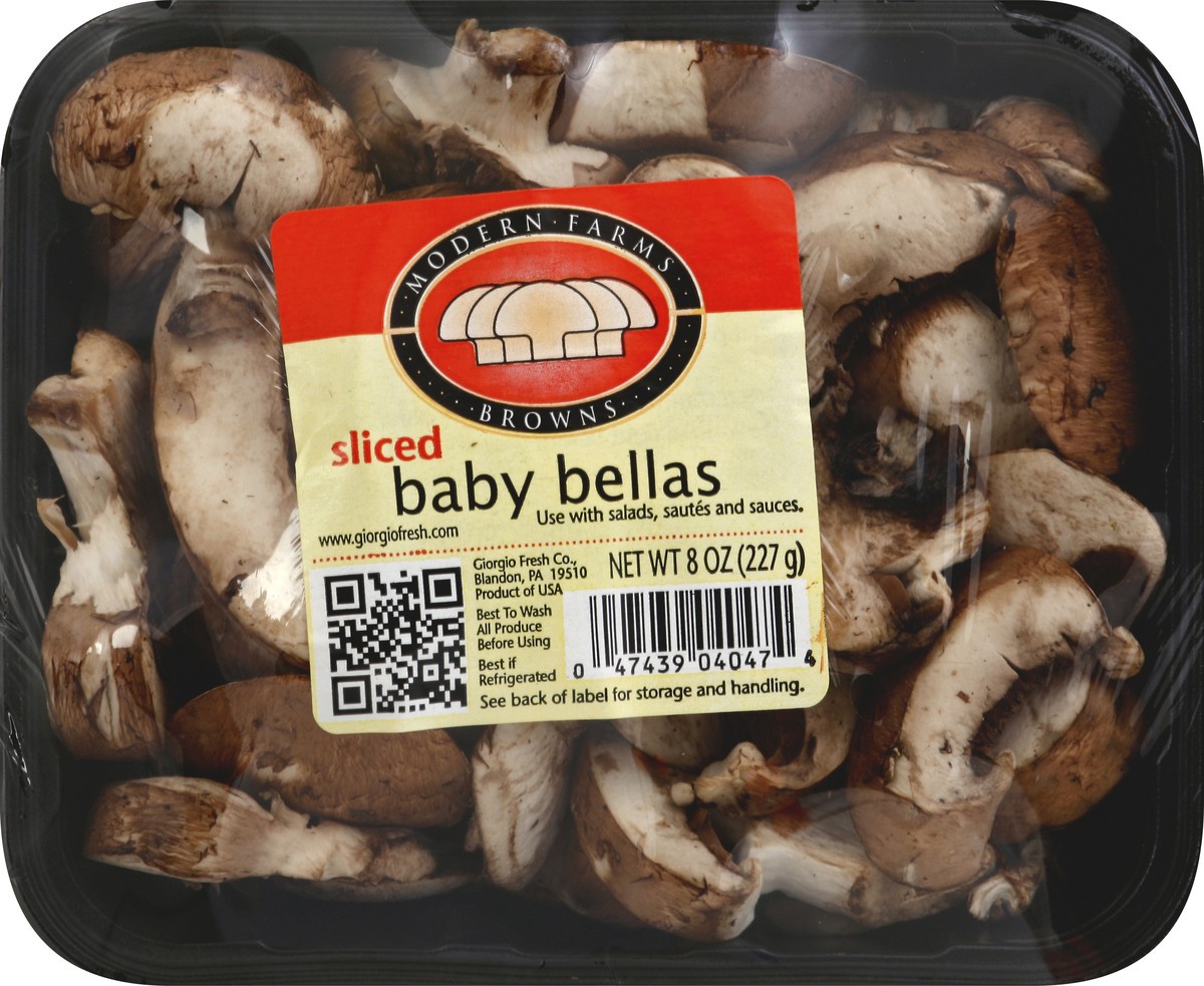 slide 1 of 1, Modern Farms Green Giant Sliced Baby Bella Mushrooms, 8 oz