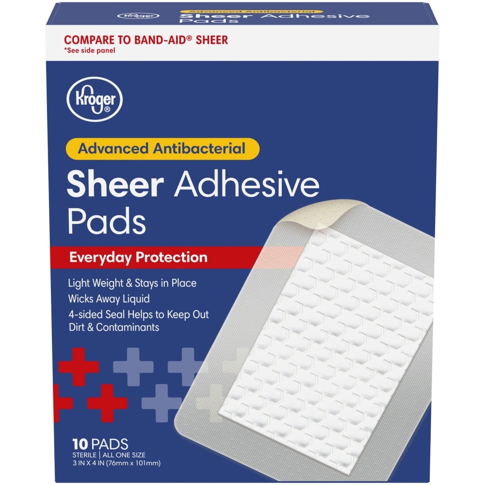 slide 1 of 1, Kroger Antibacterial Sterile Sheer Adhesive Pads, 10 ct
