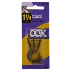 Hillman OOK Antique Brass Cup Hooks, 1-1/4"
