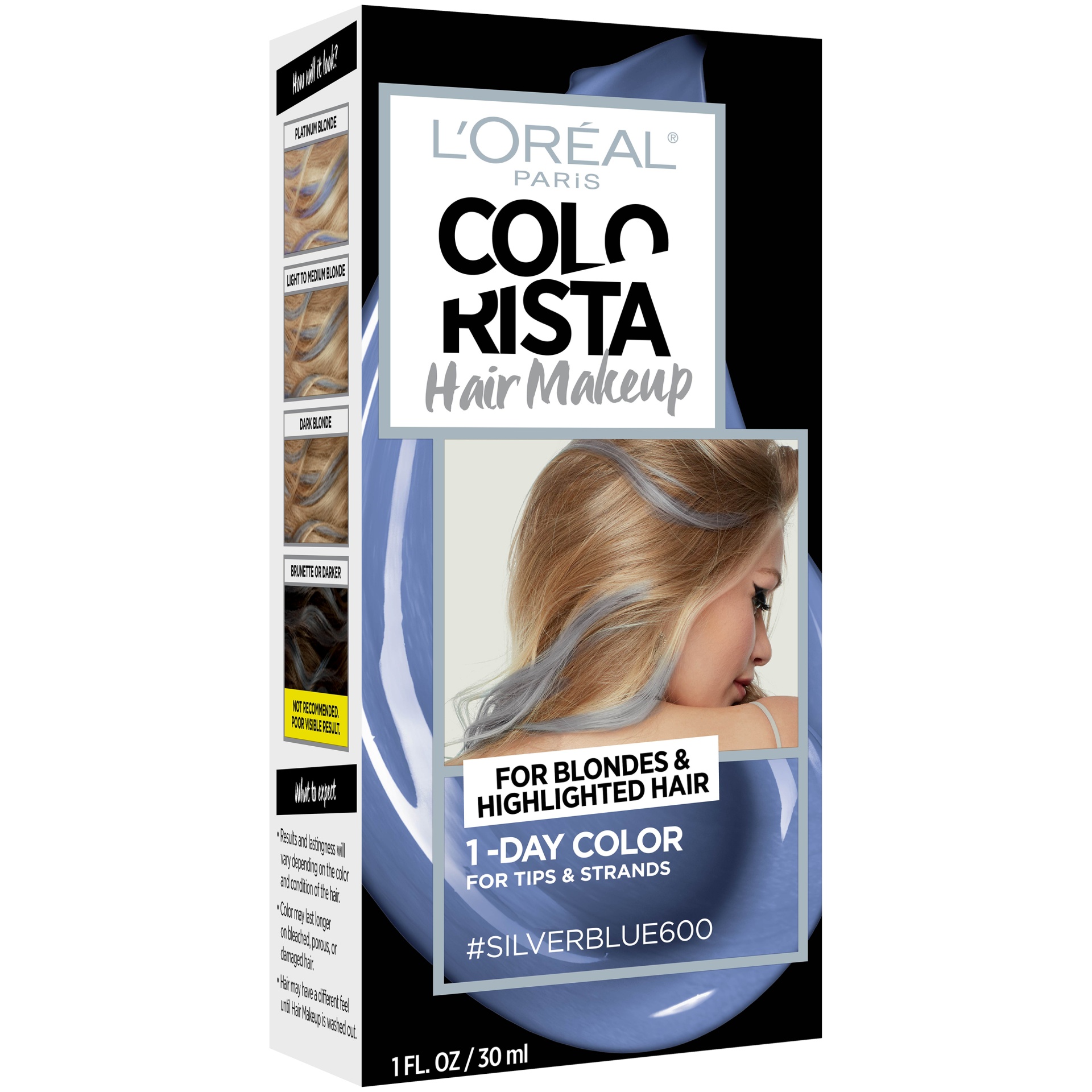 slide 2 of 7, L'Oréal Paris Colorista Hair Makeup 1day Hair Color SilverBlue600 for Blondes, 1 fl oz