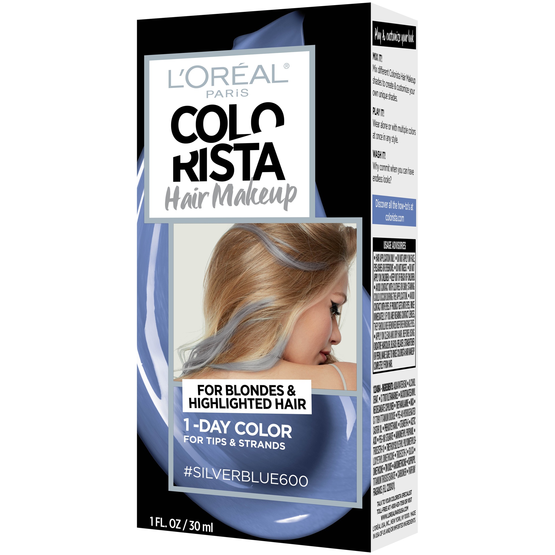 slide 3 of 7, L'Oréal Paris Colorista Hair Makeup 1day Hair Color SilverBlue600 for Blondes, 1 fl oz