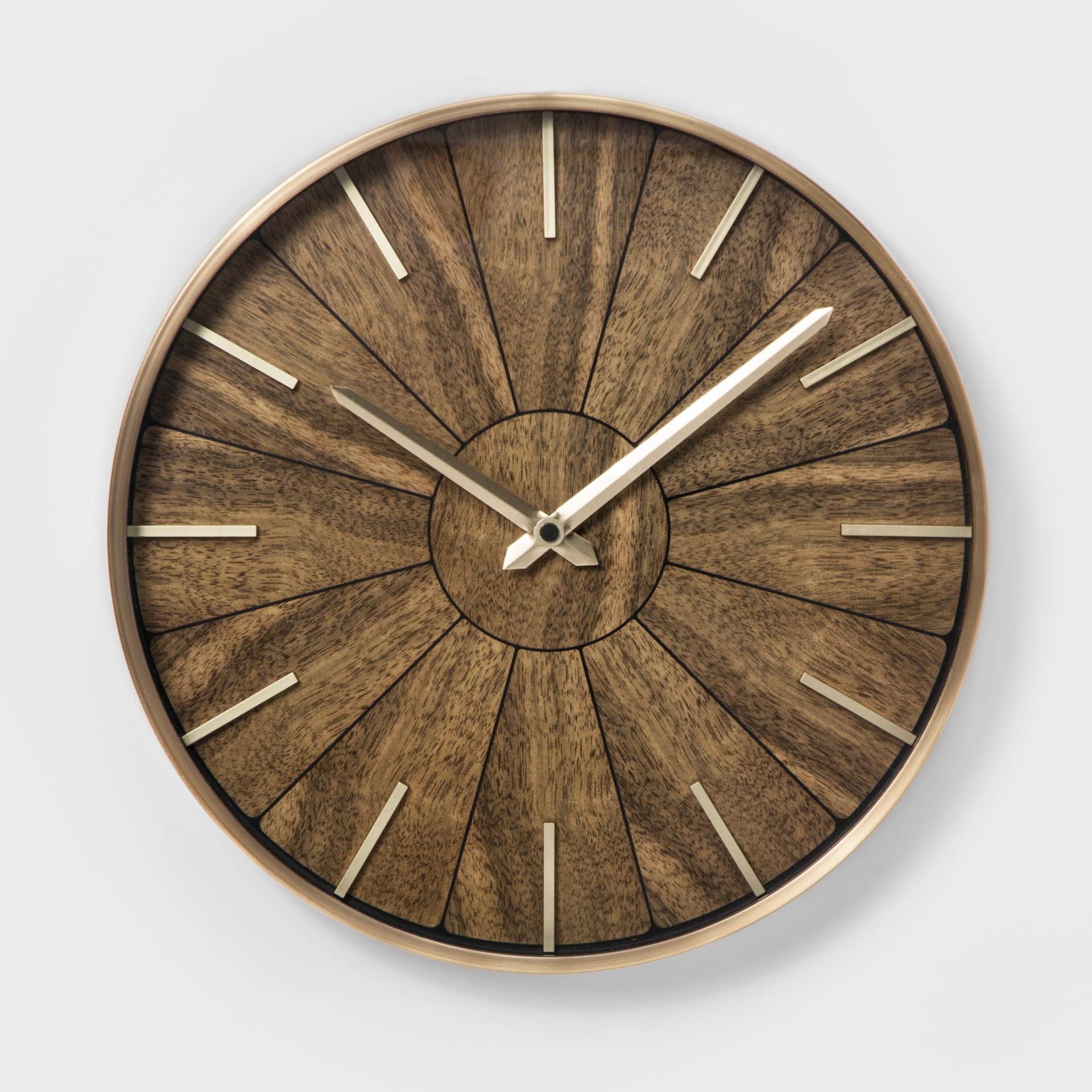 slide 1 of 2, 16" Segmented Walnut Finish Brass Wall Clock Brown - Project 62, 1 ct
