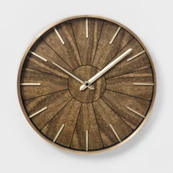 16" Segmented Walnut Finish Brass Wall Clock Brown - Project 62
