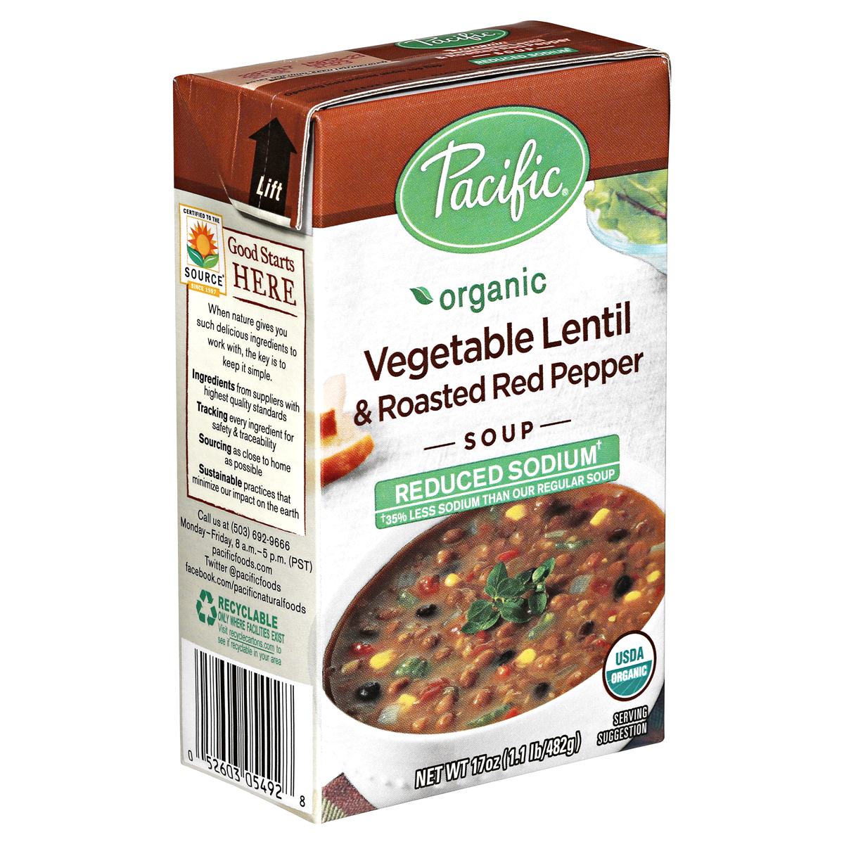 Pacific Foods Reduced Sodium Organic Vegetable Lentil and Roasted Red