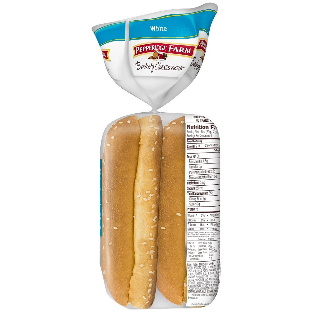 slide 4 of 6, Pepperidge Farm Bakery Classics Soft White with Sesame Seeds Hoagie Rolls, 6-Pack Bag, 14.5 oz