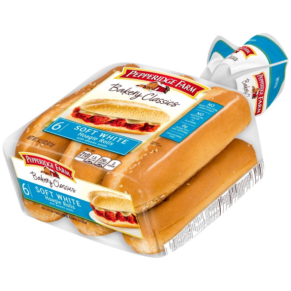 slide 2 of 6, Pepperidge Farm Bakery Classics Soft White with Sesame Seeds Hoagie Rolls, 6-Pack Bag, 14.5 oz