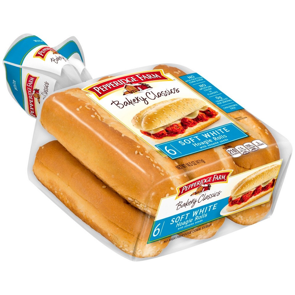 slide 3 of 6, Pepperidge Farm Bakery Classics Soft White with Sesame Seeds Hoagie Rolls, 6-Pack Bag, 14.5 oz