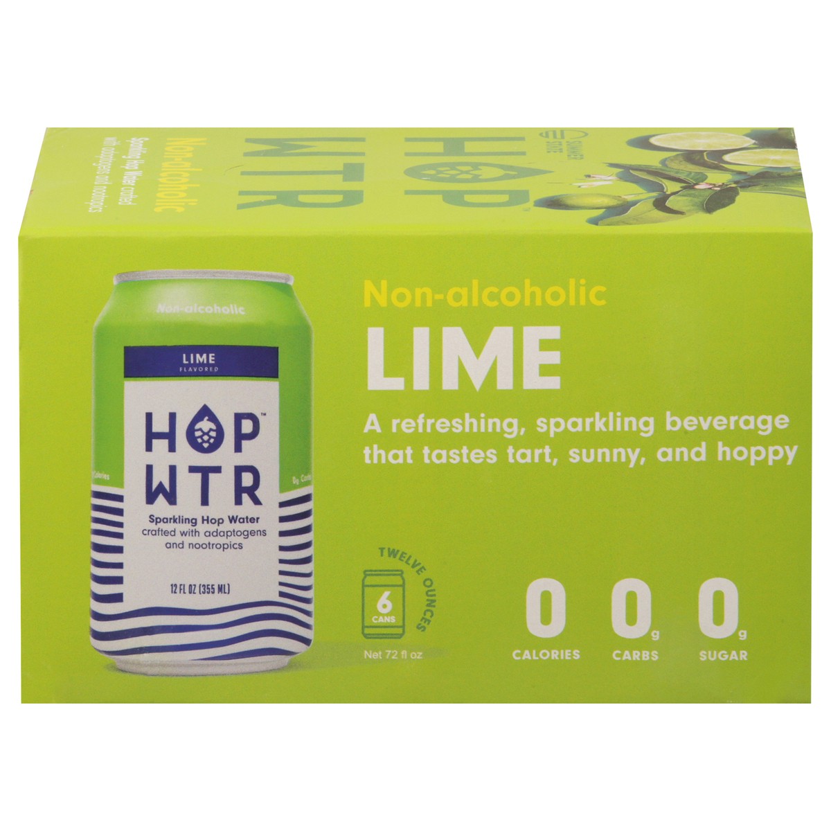 slide 1 of 3, Hop Wtr Non-Alcoholic Lime Sparkling Hop Water Can 6 ea, 6 ct; 12 oz