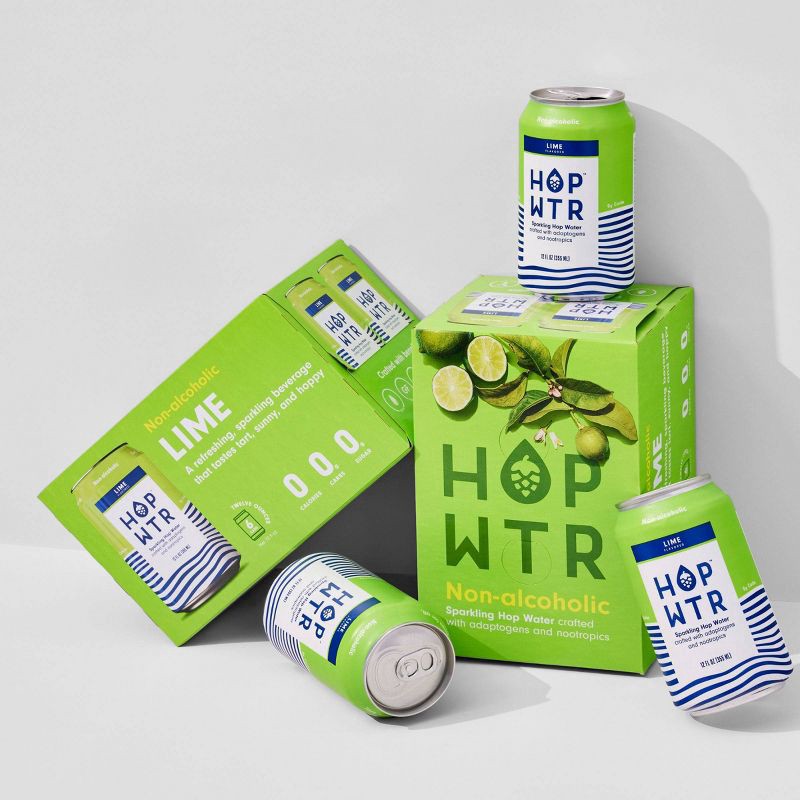 slide 3 of 3, Hop Wtr Non-Alcoholic Lime Sparkling Hop Water 6 - 12 oz Cans, 6 ct