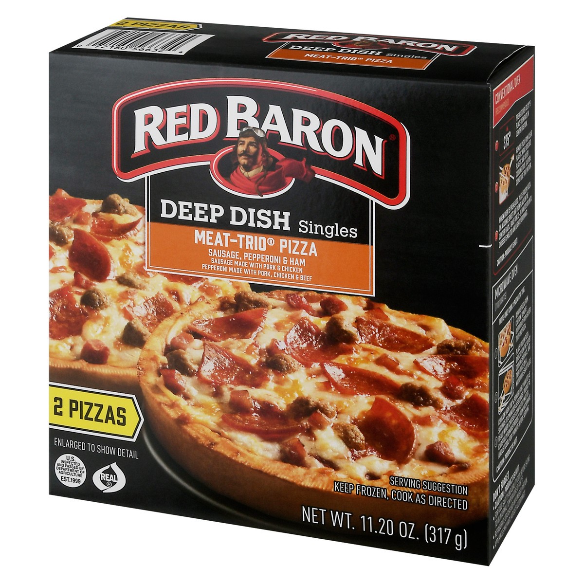 slide 2 of 10, Red Baron Meat Trio Deep Dish Personal Pizza, 11.2 oz