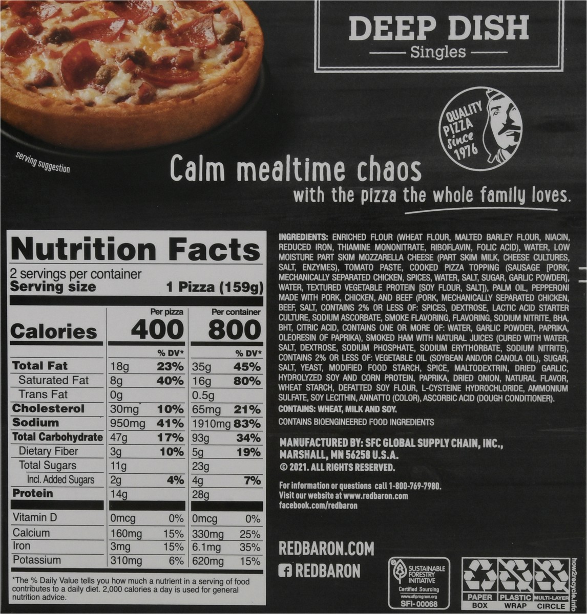 slide 9 of 10, Red Baron Deep Dish Singles Meat Trio Frozen Pizza - 11.2oz, 2 ct