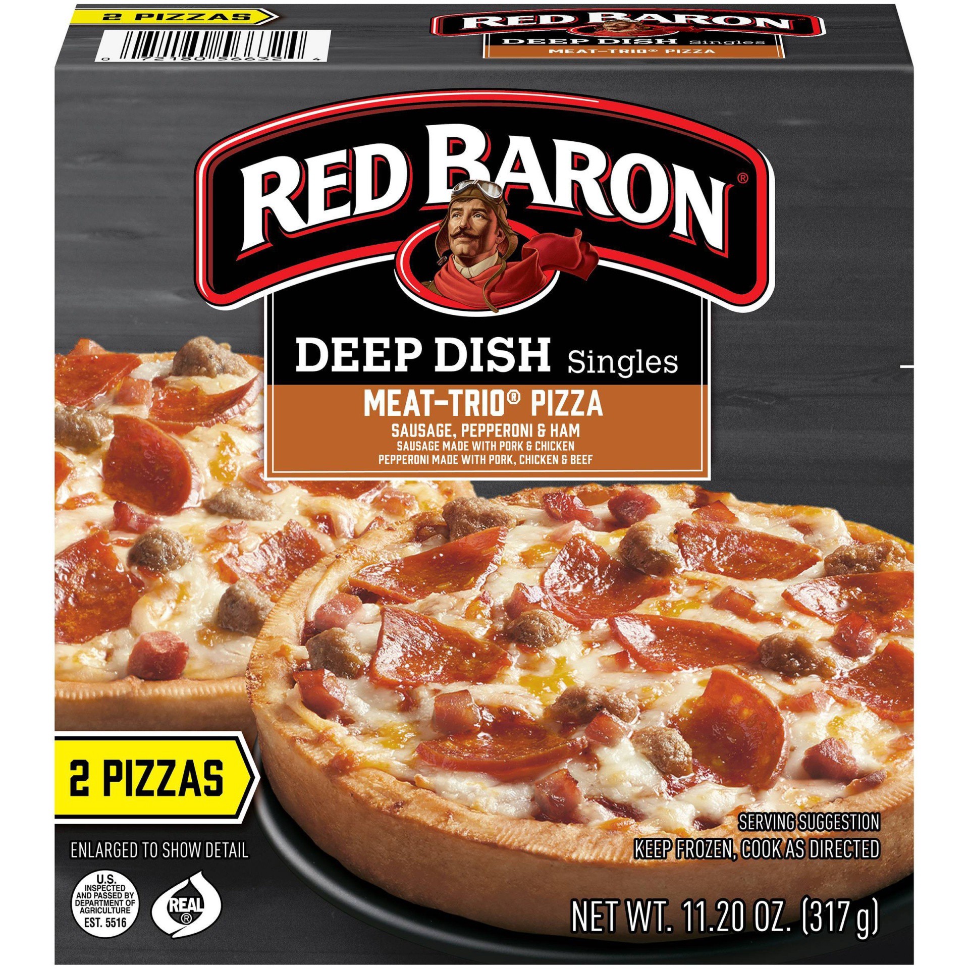 slide 1 of 10, Red Baron Deep Dish Singles Meat Trio Frozen Pizza - 11.2oz, 2 ct