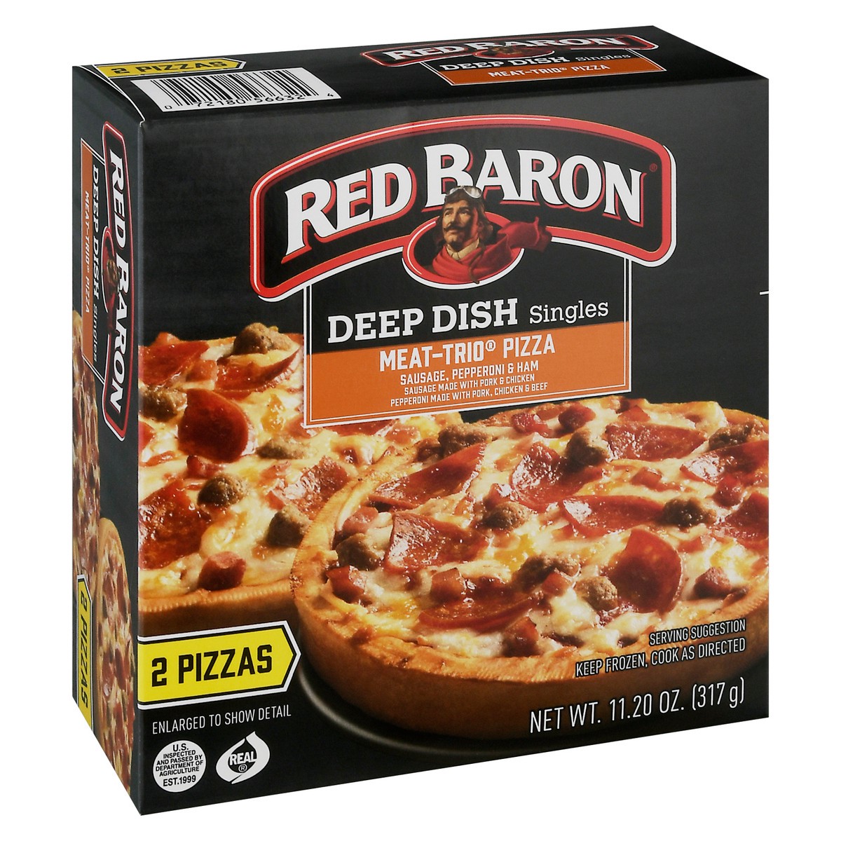 slide 7 of 10, Red Baron Meat Trio Deep Dish Personal Pizza, 11.2 oz