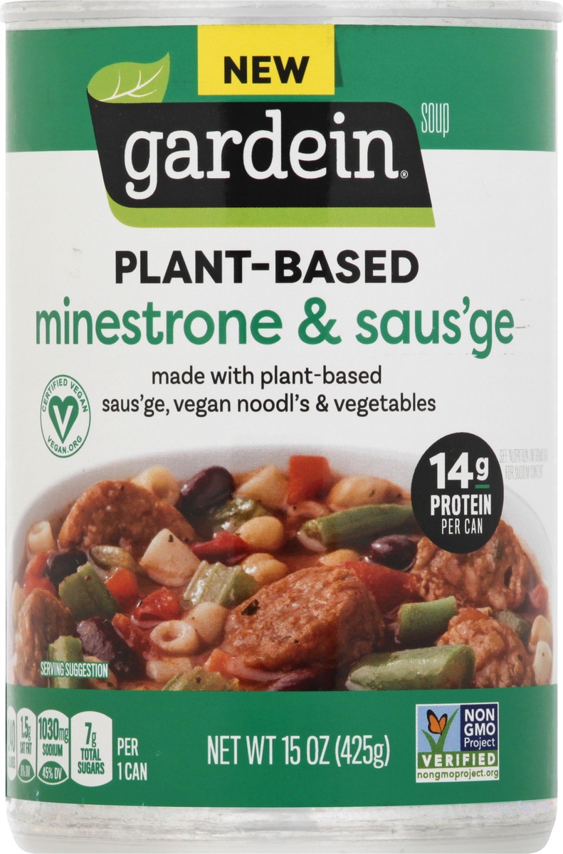 slide 1 of 13, Gardein Minestrone & Saus'ge Soup 15 oz, 15 oz