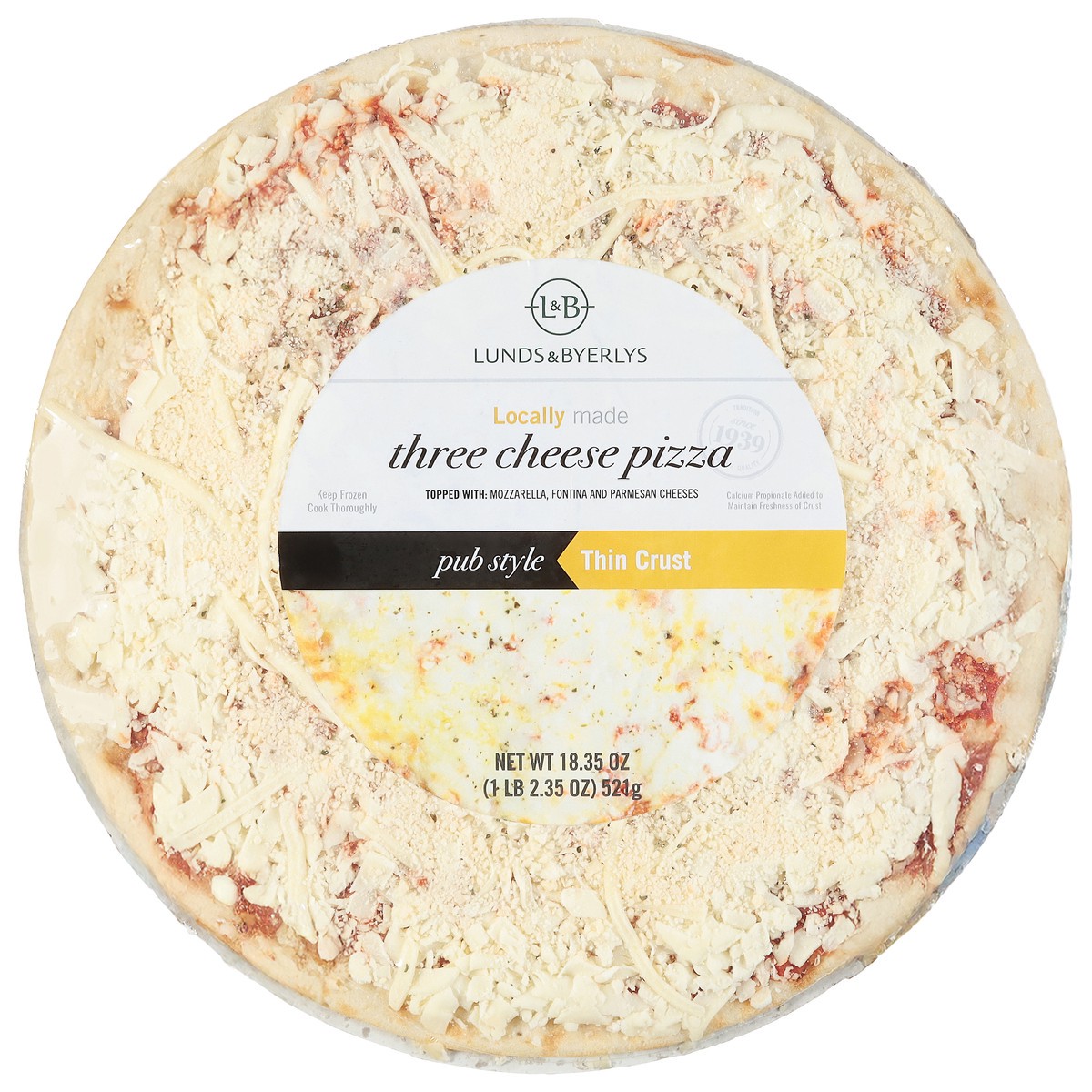slide 4 of 4, Lunds & Byerlys Pub Style Thin Crust Three Cheese Pizza 18.35 oz, 18.35 oz