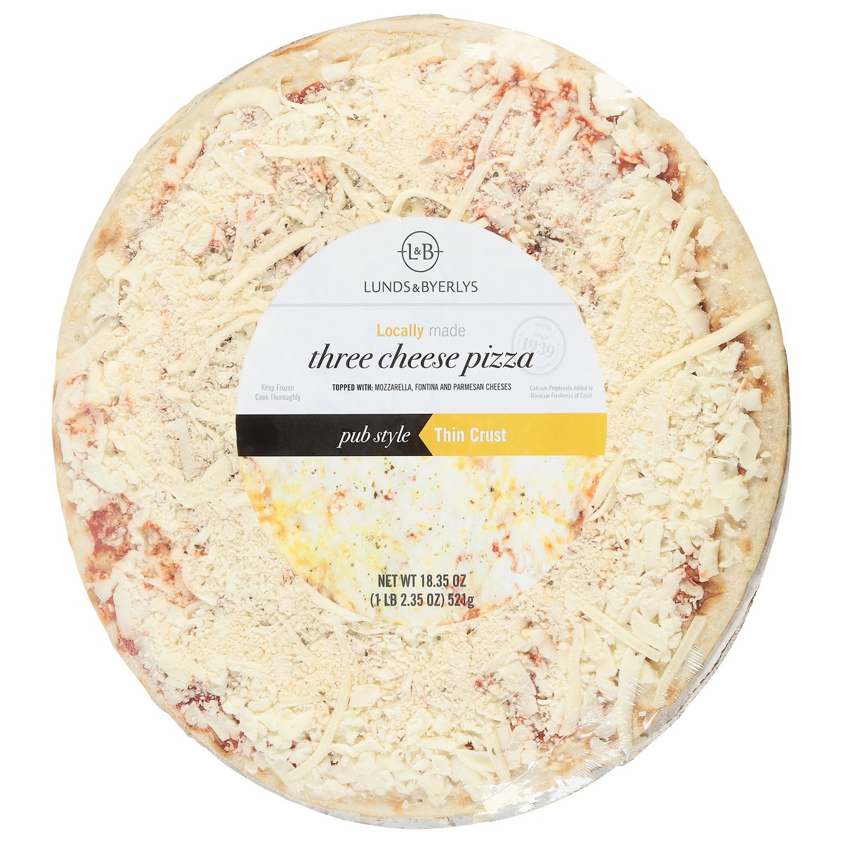 slide 3 of 4, Lunds & Byerlys Pub Style Thin Crust Three Cheese Pizza 18.35 oz, 18.35 oz