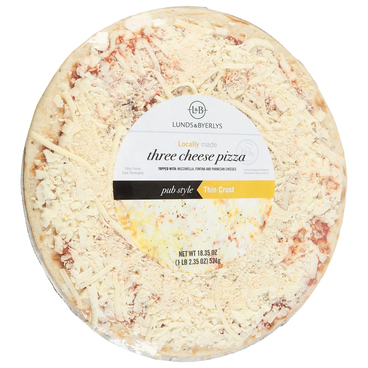 slide 2 of 4, Lunds & Byerlys Pub Style Thin Crust Three Cheese Pizza 18.35 oz, 18.35 oz