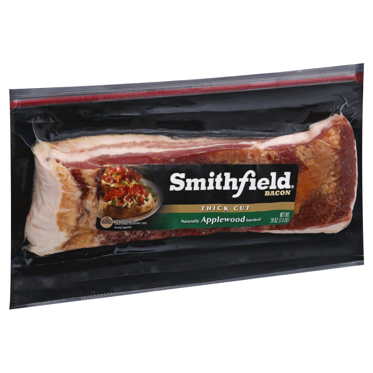 slide 4 of 9, Smithfield Thick Cut Applewood Smoked Bacon 24 oz, 24 oz