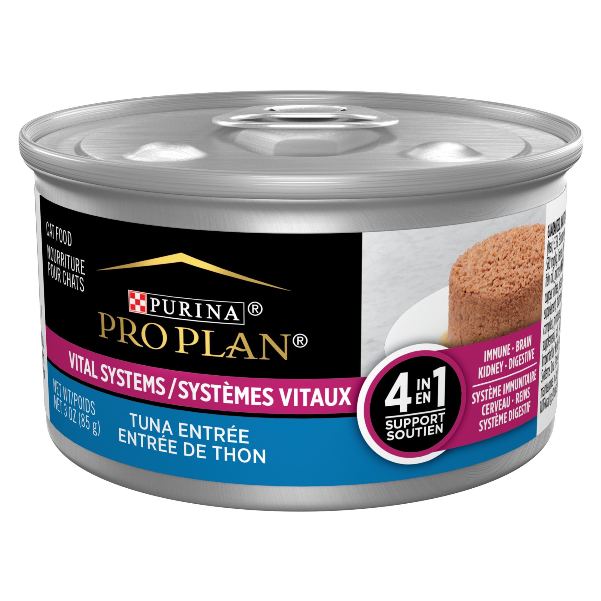slide 1 of 6, Purina Pro Plan Vital Systems Tuna Entree Wet Cat Food Pate 4-in-1 brain, kidney, digestive and immune formula, 3 oz