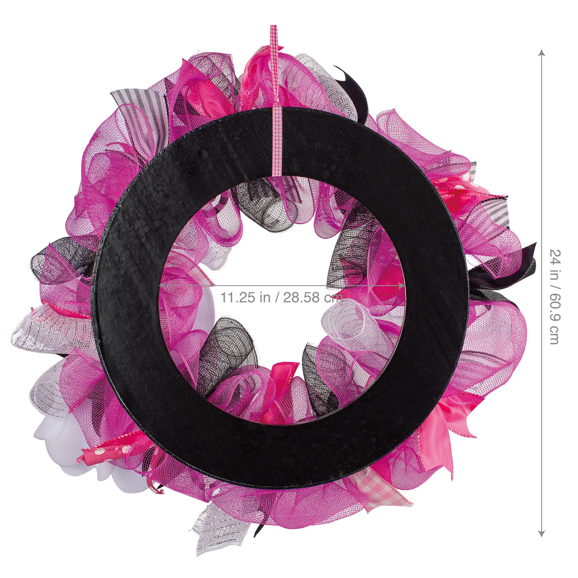 slide 3 of 5, 24" Pink, Black & White Mesh & Ribbon Wreath With Ghost By Ashland, 24 in