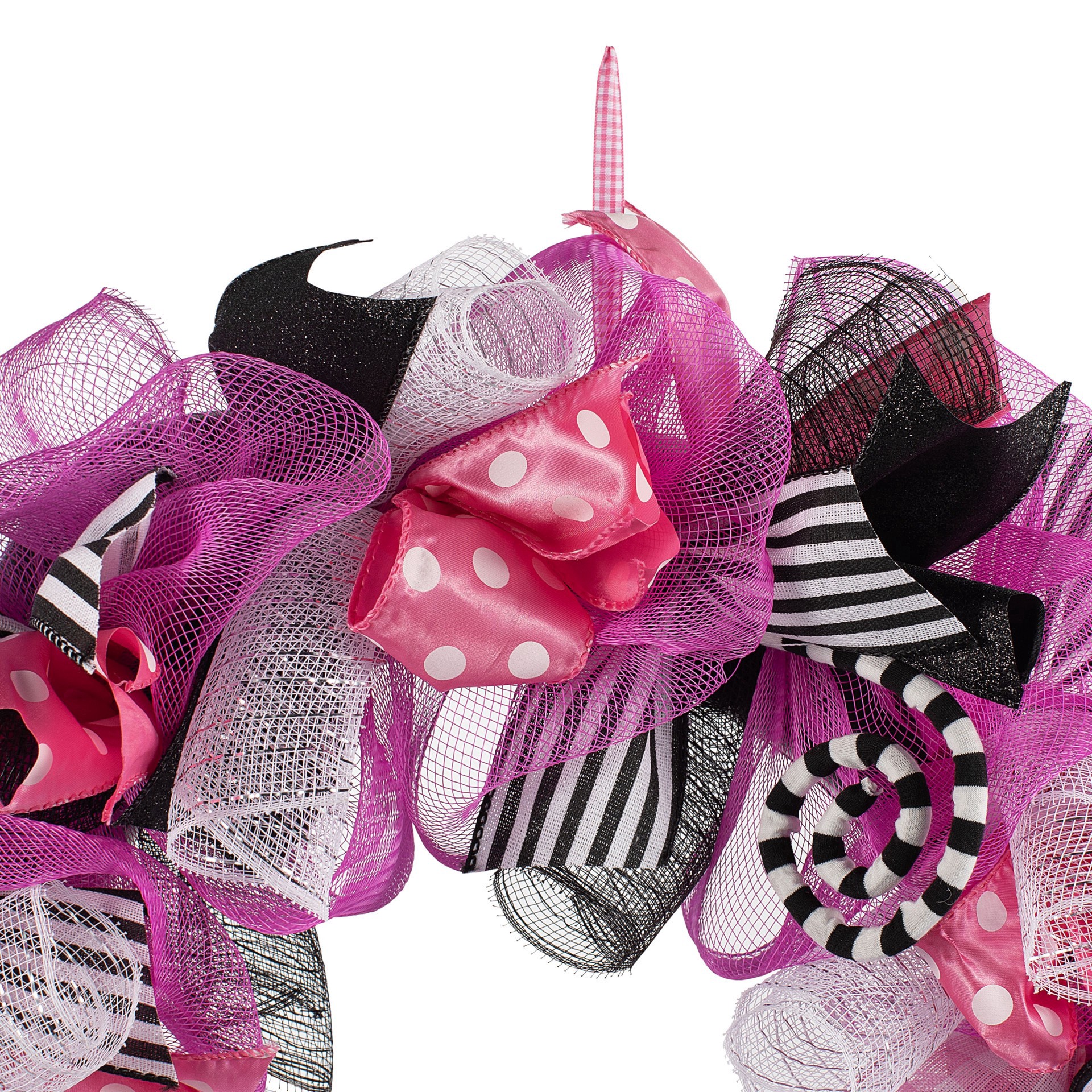 slide 4 of 5, 24" Pink, Black & White Mesh & Ribbon Wreath With Ghost By Ashland, 24 in